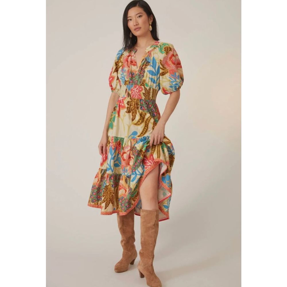 Anthropologie Puff-Sleeved Midi Dress Size 2